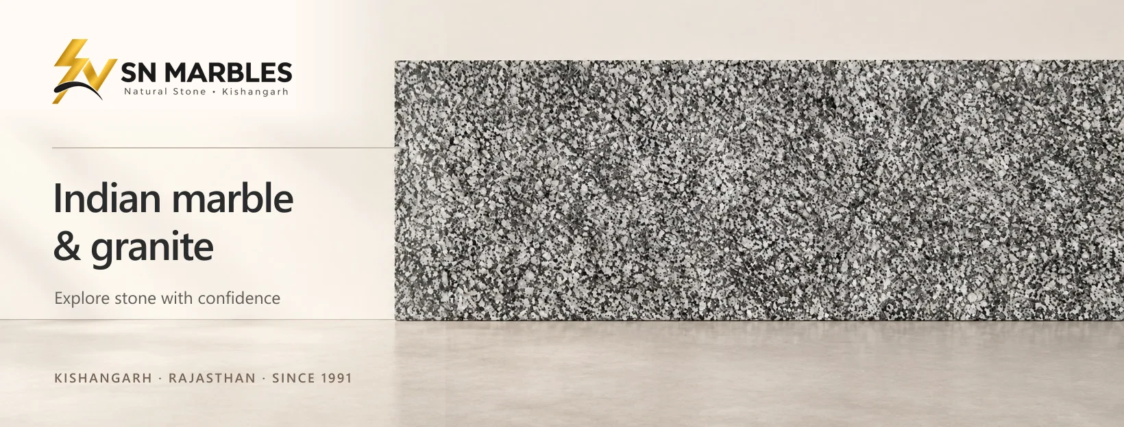 SN Marbles cover with P White granite and Indian marble and granite branding