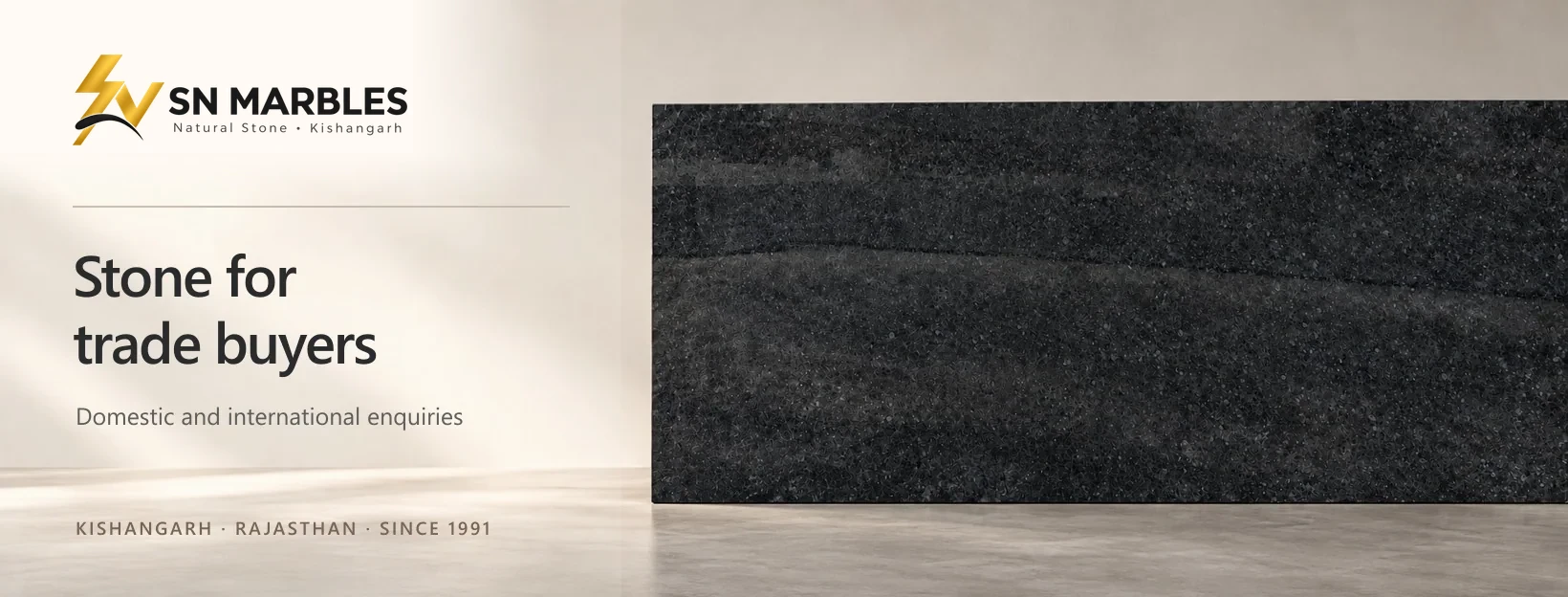 SN Marbles cover with Rajasthan Black granite and trade buyer branding